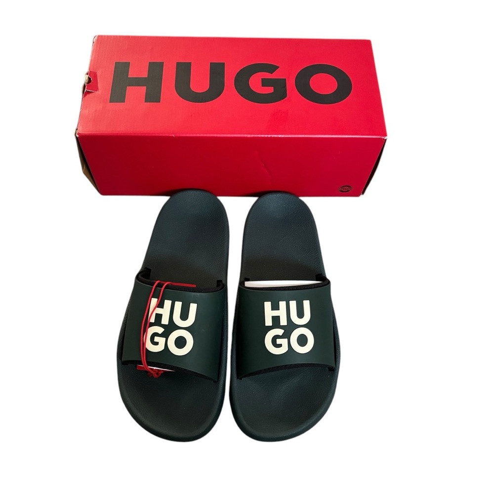 HUGO Stacked Logo‎ Slide Sandal - Dark Green